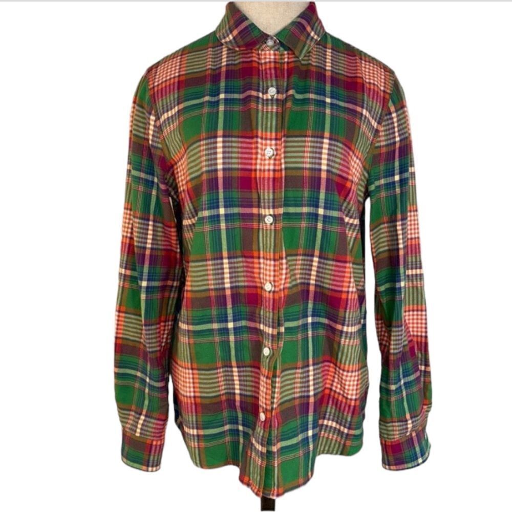 J.‎ McLaughlin Colorful Plaid Button Front Top Womens 8 Modern Preppy Casual